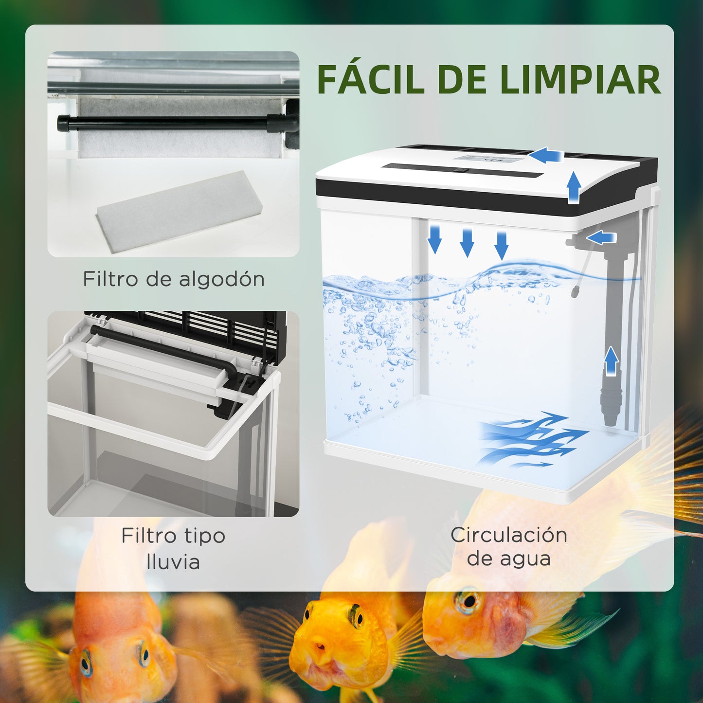 Pawhut Acuario De Cristal 28l Con Sistema De Filtro Luz Led 38x26x39,5 Cm Blanco_5