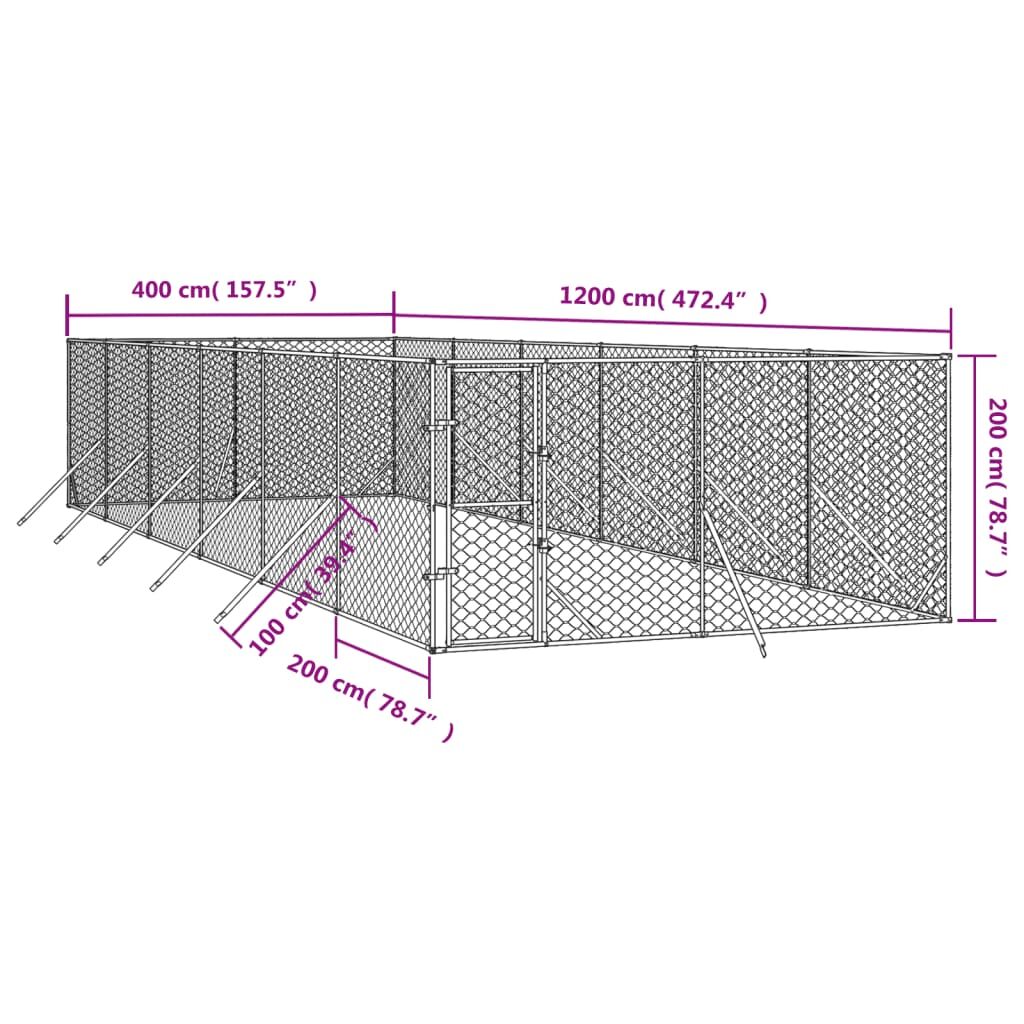 Vidaxl Perrera De Exterior Acero Galvanizado Plateado 4x12x2 M_2