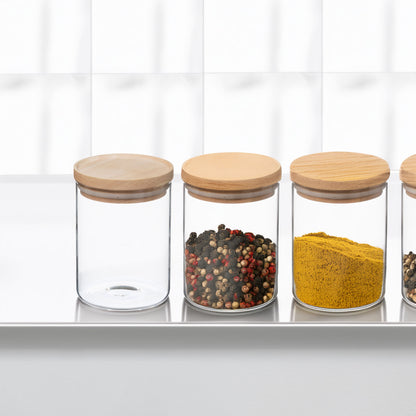 Wellhome - Tarro De Vidrio Y Madera, Cierre Hermético 600ml