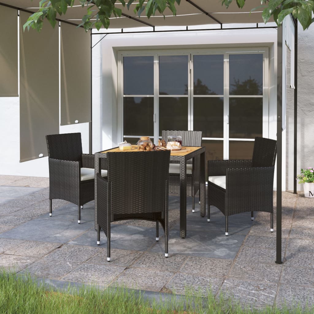 Vidaxl Mesa Y Sillas Jardín 5 Pzas Ratán Sintético Madera Acacia Negro_1