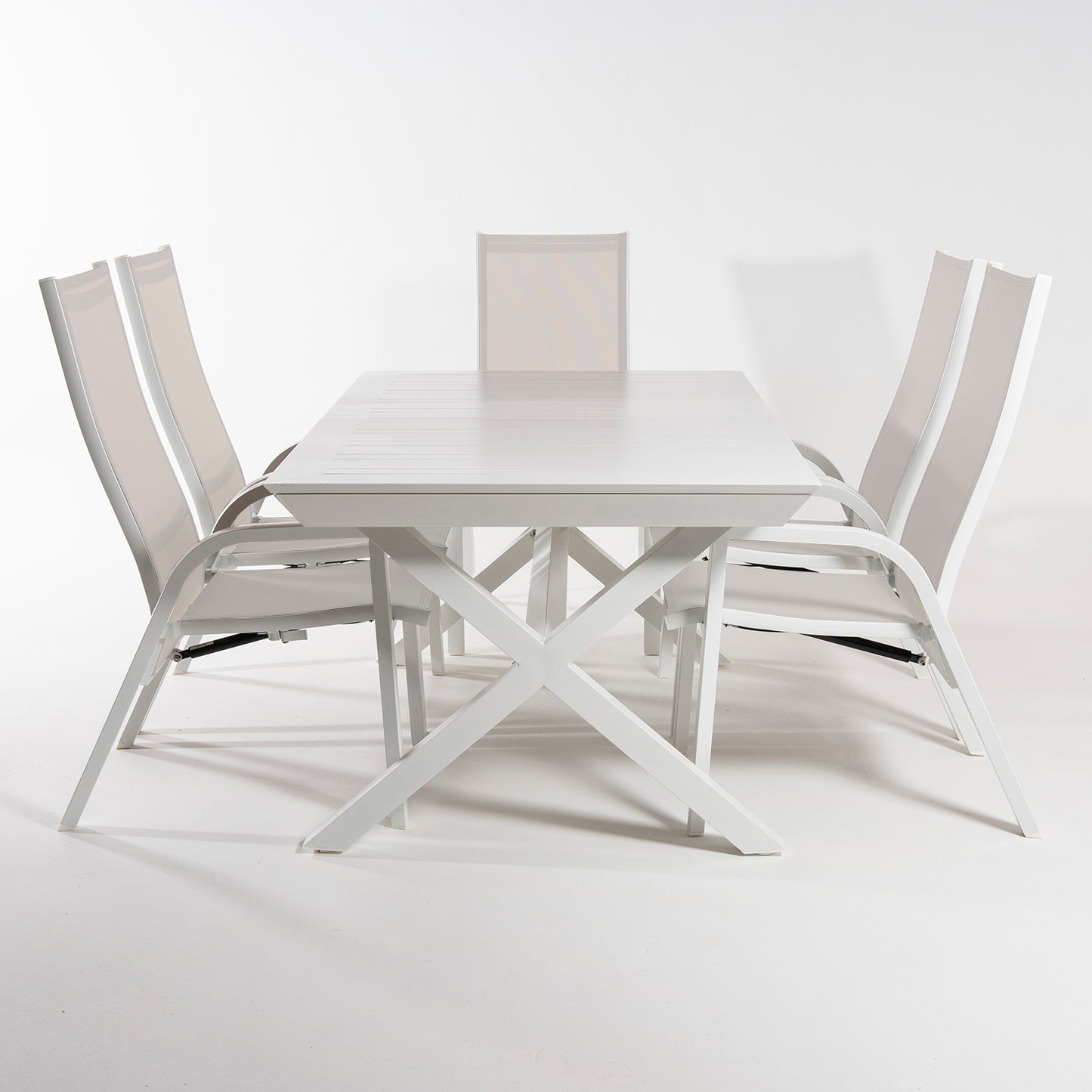 Conjunto De Mesas Y Sillas Para Balcón, Confort Extremo, Aluminio Y Textilene, Color Blanco, Mesa: 170x100x75 Silla:110x57x70_3