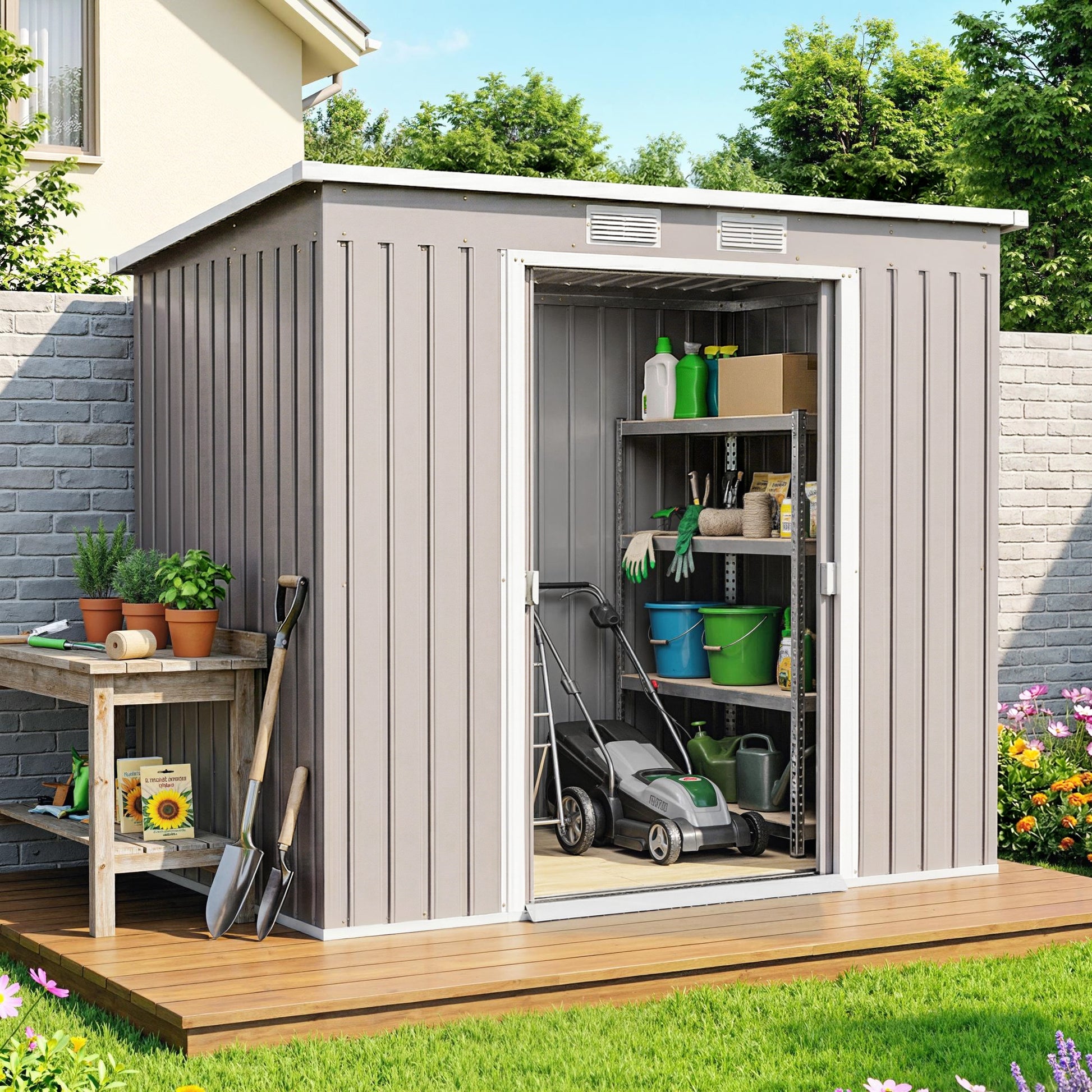 Outsunny Caseta De Jardín Exterior 2,42 M² 213x130x172 Cm Con Puerta Corredera_4
