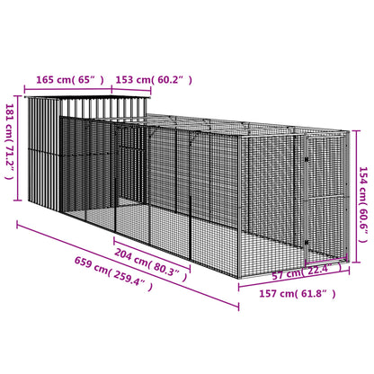 Vidaxl Caseta Perros Con Corral Acero Galvanizado Gris 165x659x181 Cm_2