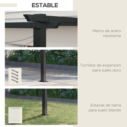 Outsunny Pérgola De Pared De Jardín 4x3 M Con Techo Retráctil Tela Poliéster_5