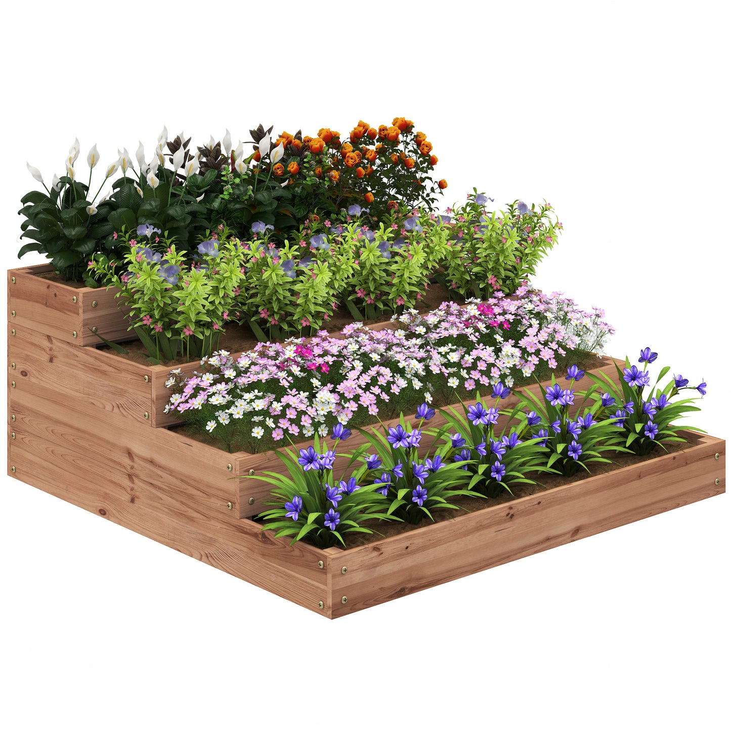 Outsunny Jardinera De Madera Elevada De 4 Niveles 113x113x46 Cm Café Oscuro_0