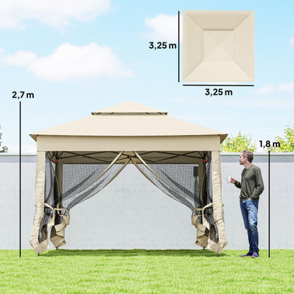 Outsunny Carpa Plegable 3x3x2,7 M Cenador De Jardín Con Doble Techo Crema_2