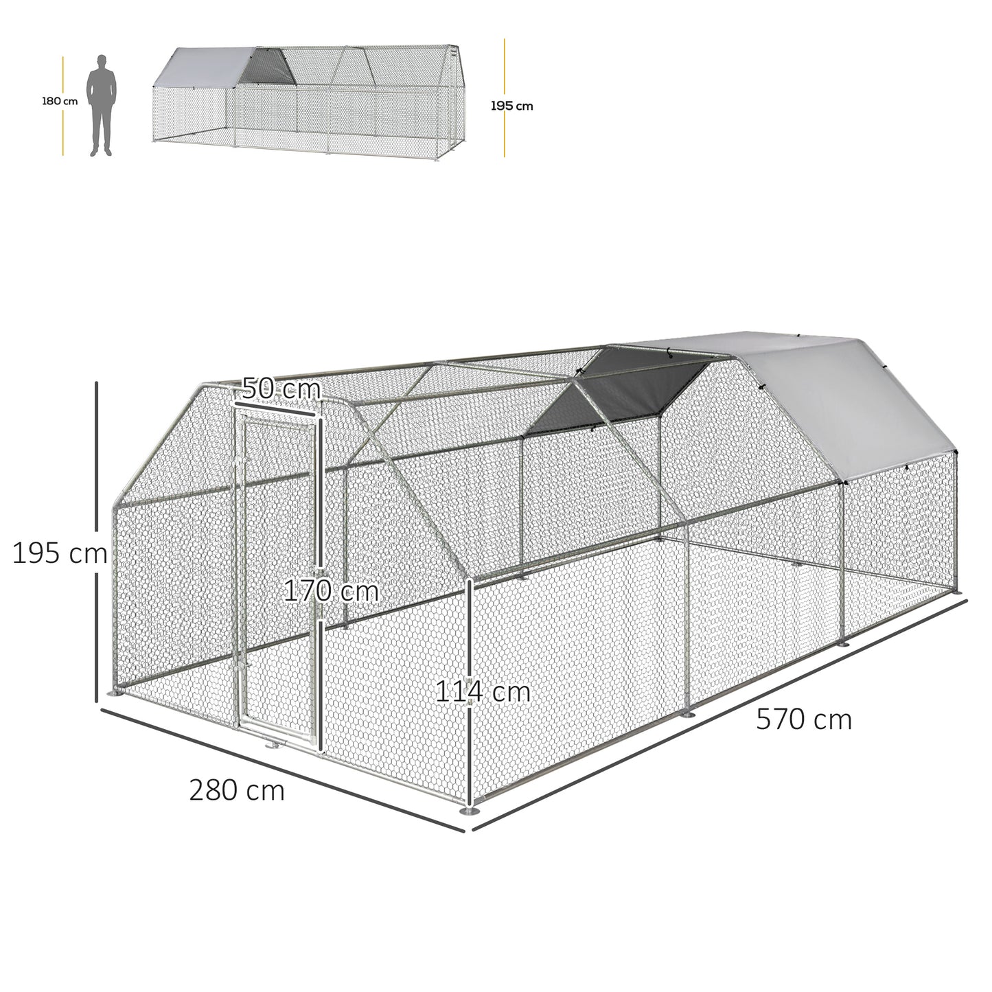 Pawhut Gallinero De Exterior 2,8x5,7x1,95 M Estructura De Metal Galvanizado Tela_2