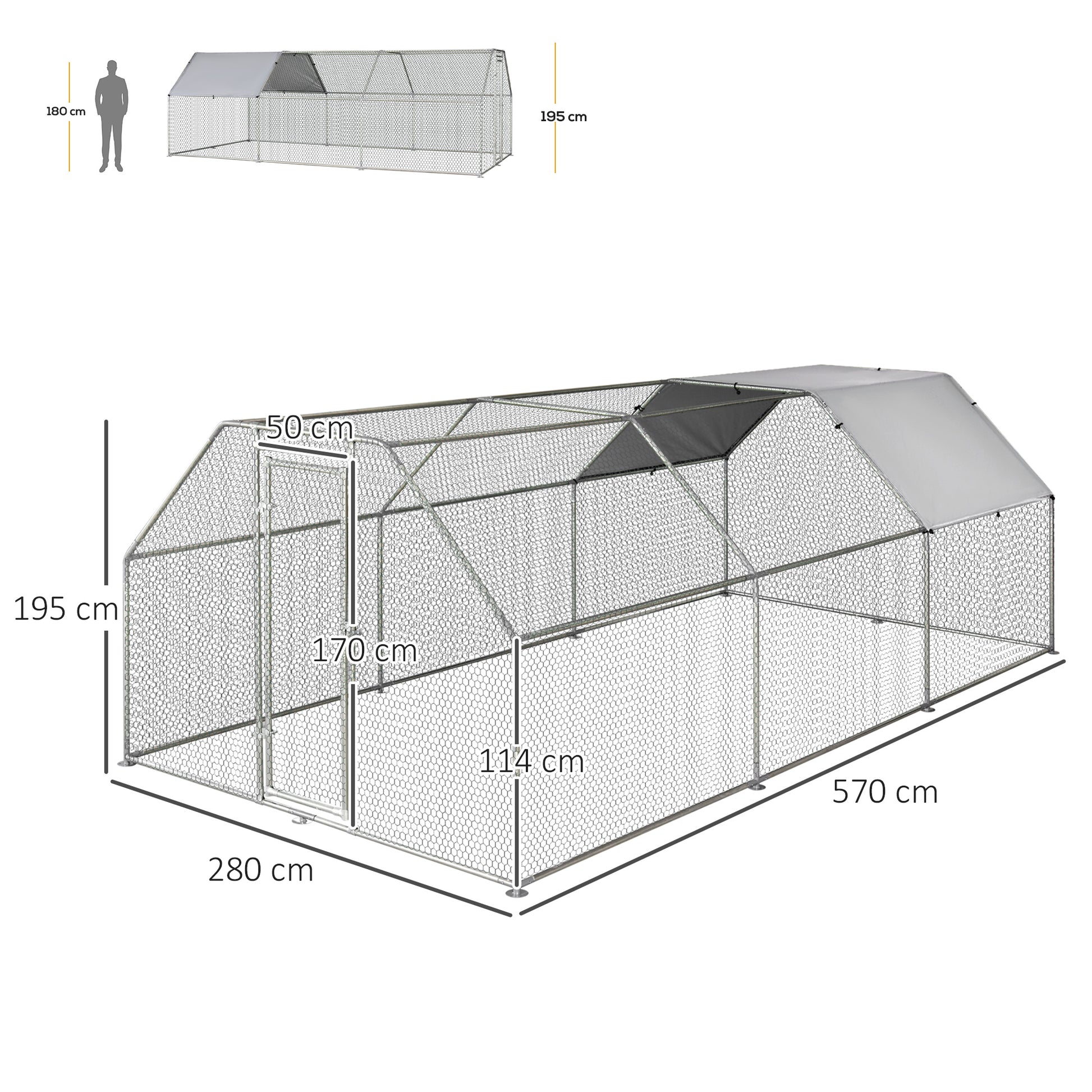 Pawhut Gallinero De Exterior 2,8x5,7x1,95 M Estructura De Metal Galvanizado Tela_2