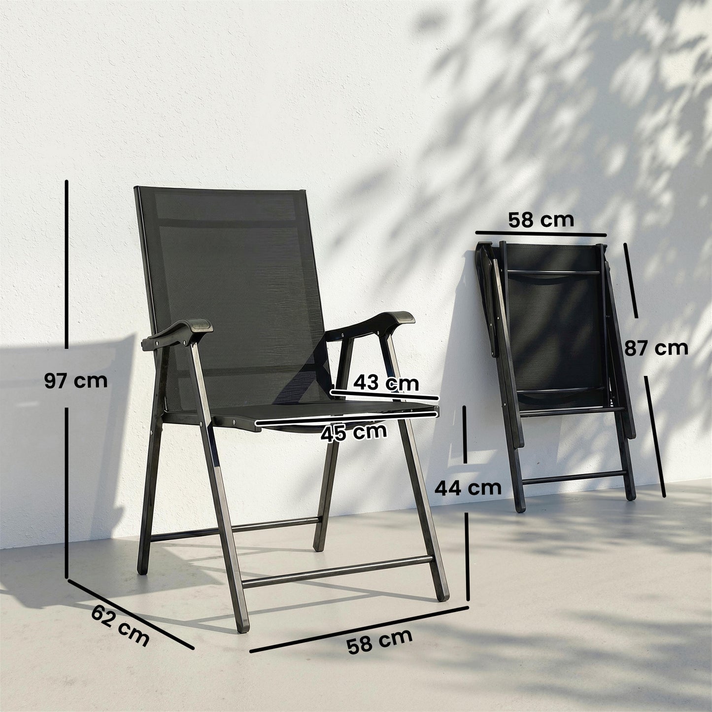 Outsunny Pack De 4 Sillas De Camping Plegables Tela Textilene 58x62x97 Cm Negro_2