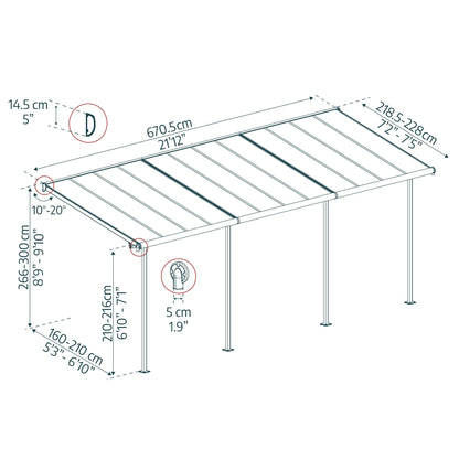 Pérgola adosada Sierra 224x670 cm blanco