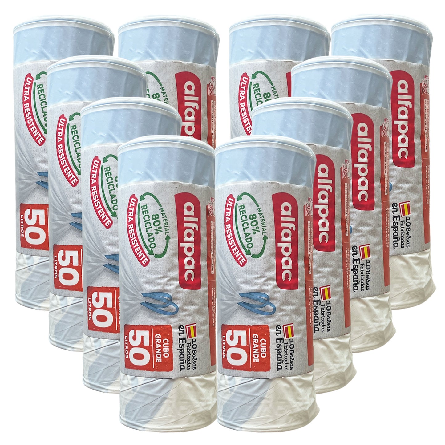 80% Reciclado 10 Rollos De 10 Bolsas De Basura De 50l Con Autocierre_0
