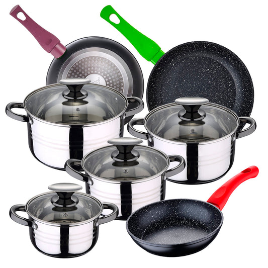 Bateria De Cocina 8 Piezas San Ignacio Dina De Acero Inoxidable Con Juego De Sartenes (18/22/26 Cm) San Ignacio Jolie De Aluminio Forjado_0