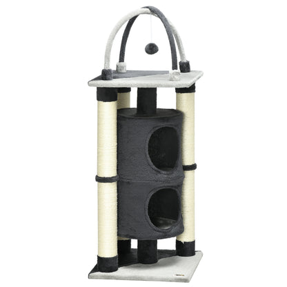Pawhut Árbol Para Gatos Altura 114 Cm Con Plataforma Postes De Yute Y Bola Gris_0