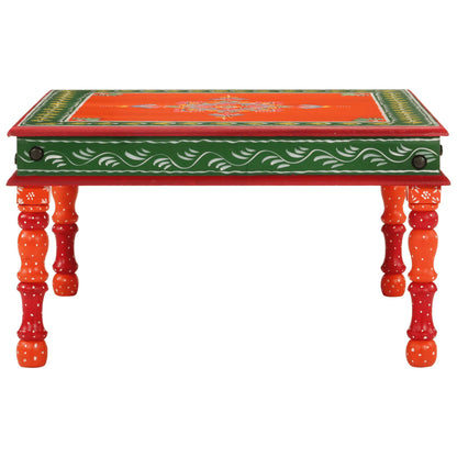 Mesa De Centro Madera Maciza De Mango Naranja Pintada A Mano_0