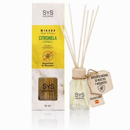 Ambientador Mikado Citronela Mármol SYS Aromas 50 ml | Cítrico y Herbal | Ayuda a Ahuyentar Mosquitos_0