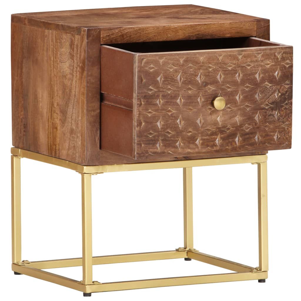 Mesita De Noche De Madera Maciza De Mango 40x30x50 Cm_0