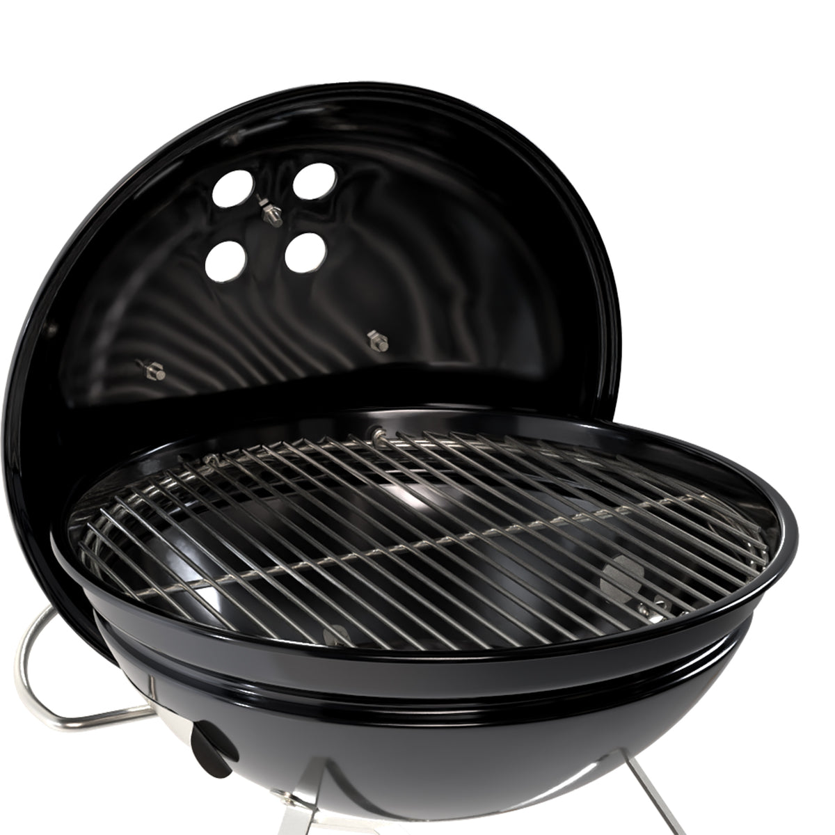 Outsunny Barbacoa De Carbón Portátil Redonda Con Rejilla Tapa Con Soporte Negro_3