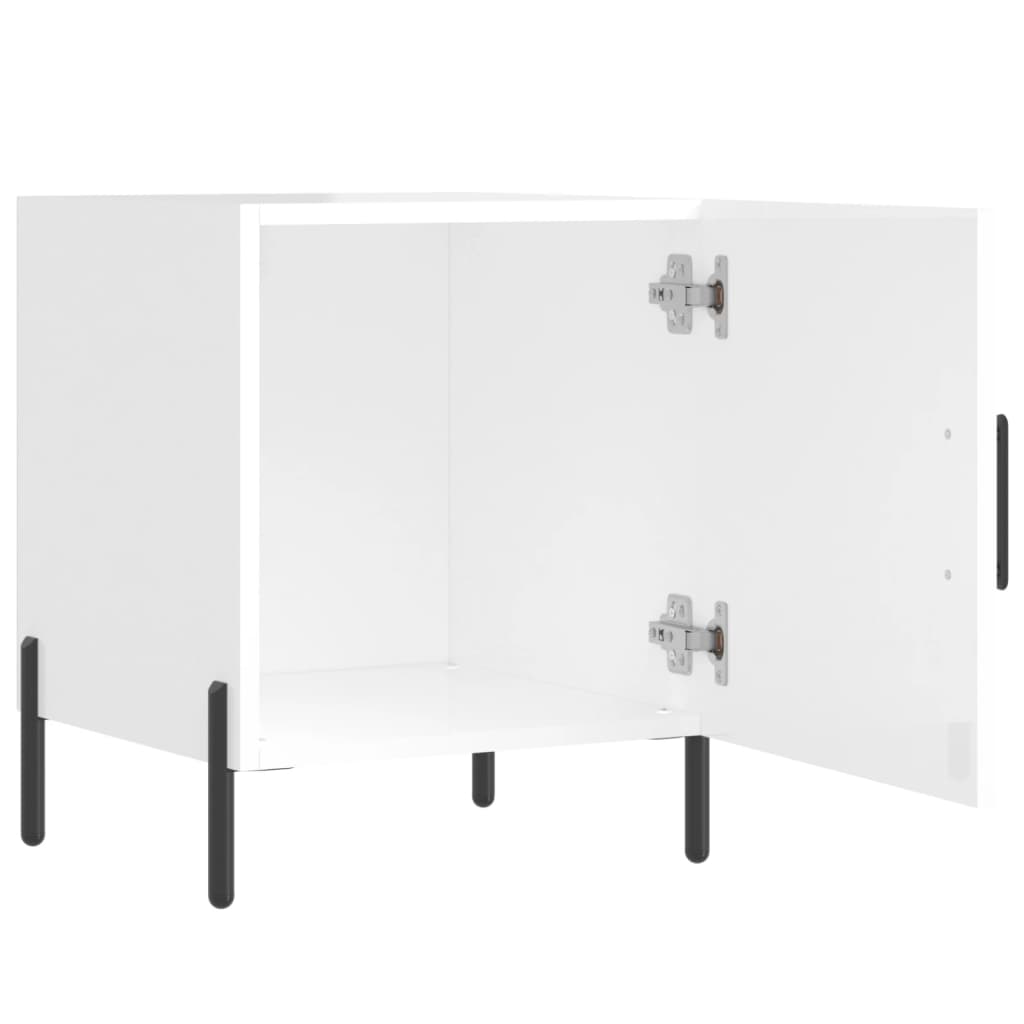 Mesita De Noche Madera De Ingeniería Blanco Brillo 40x40x50 Cm_3
