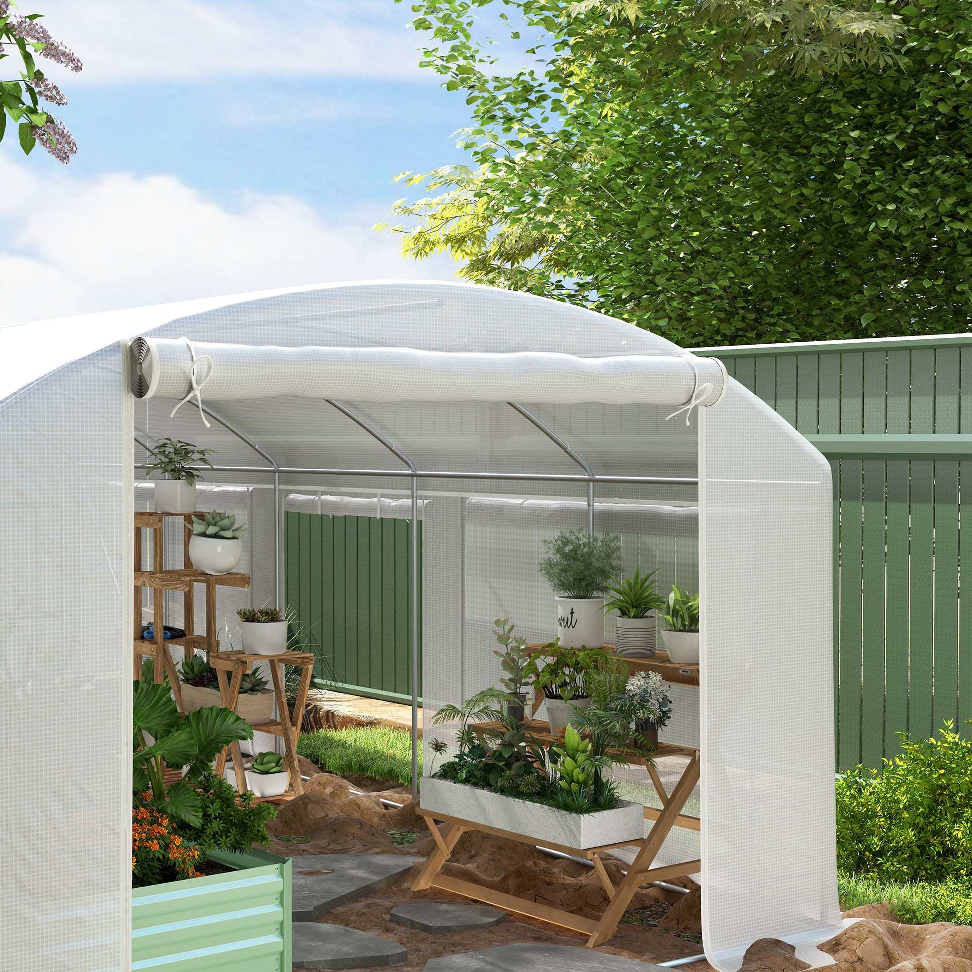 Outsunny Invernadero De Exterior 6x3x2 M Con 6 Ventanas De Malla Blanco_4