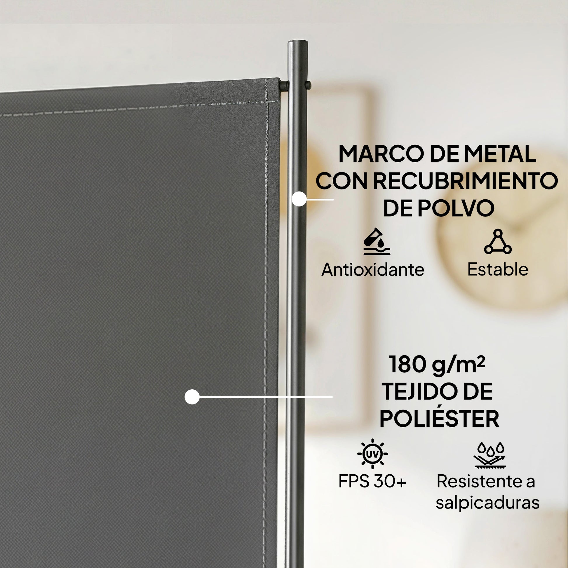 Outsunny Biombo Plegable De 3 Paneles, 260x180 Cm Protección Upf 30+ Gris Oscuro_5