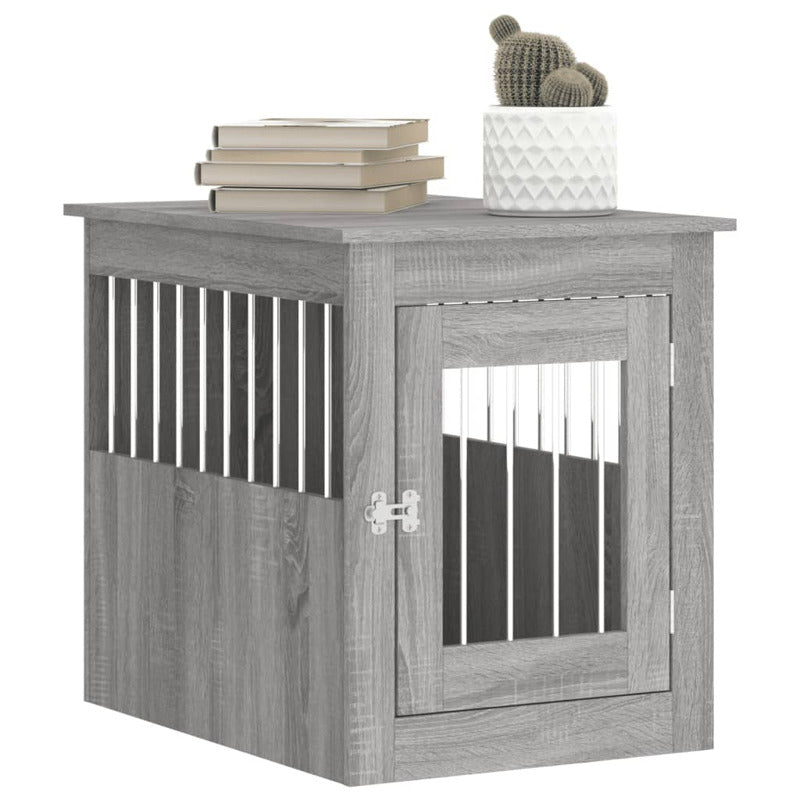Jaula Para Perros En Mueble Estilo Gris Sonoma 55x75x65 Cm Material De Madera_3