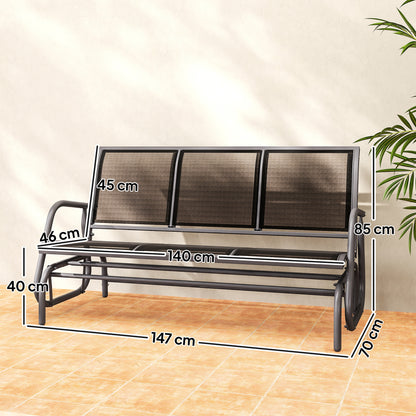 Outsunny Banco De Jardín Exterior De 3 Plazas Con Reposabrazos 147x70x85cm Negro_2