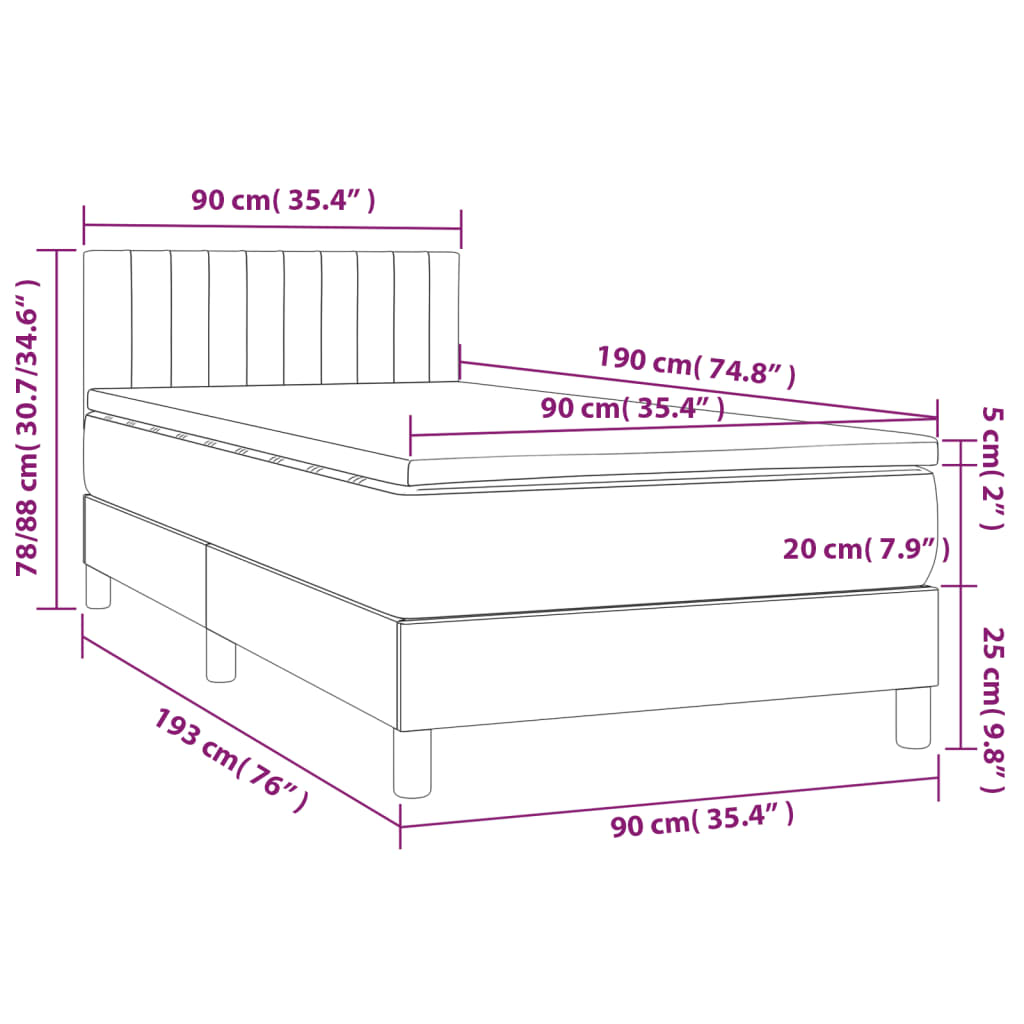 Cama Box Spring Colchón Y Luces Led Tela Color Crema 90x190 Cm / Vetonek_5
