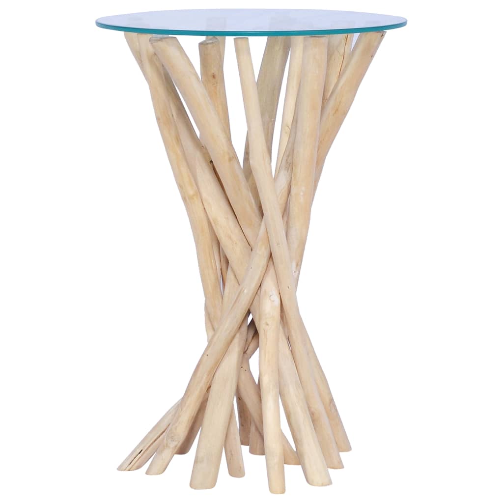 Mesa De Centro Con Superficie De Vidrio Teca Maciza 35x35x50 Cm_3