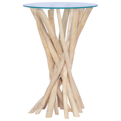 Mesa De Centro Con Superficie De Vidrio Teca Maciza 35x35x50 Cm_3