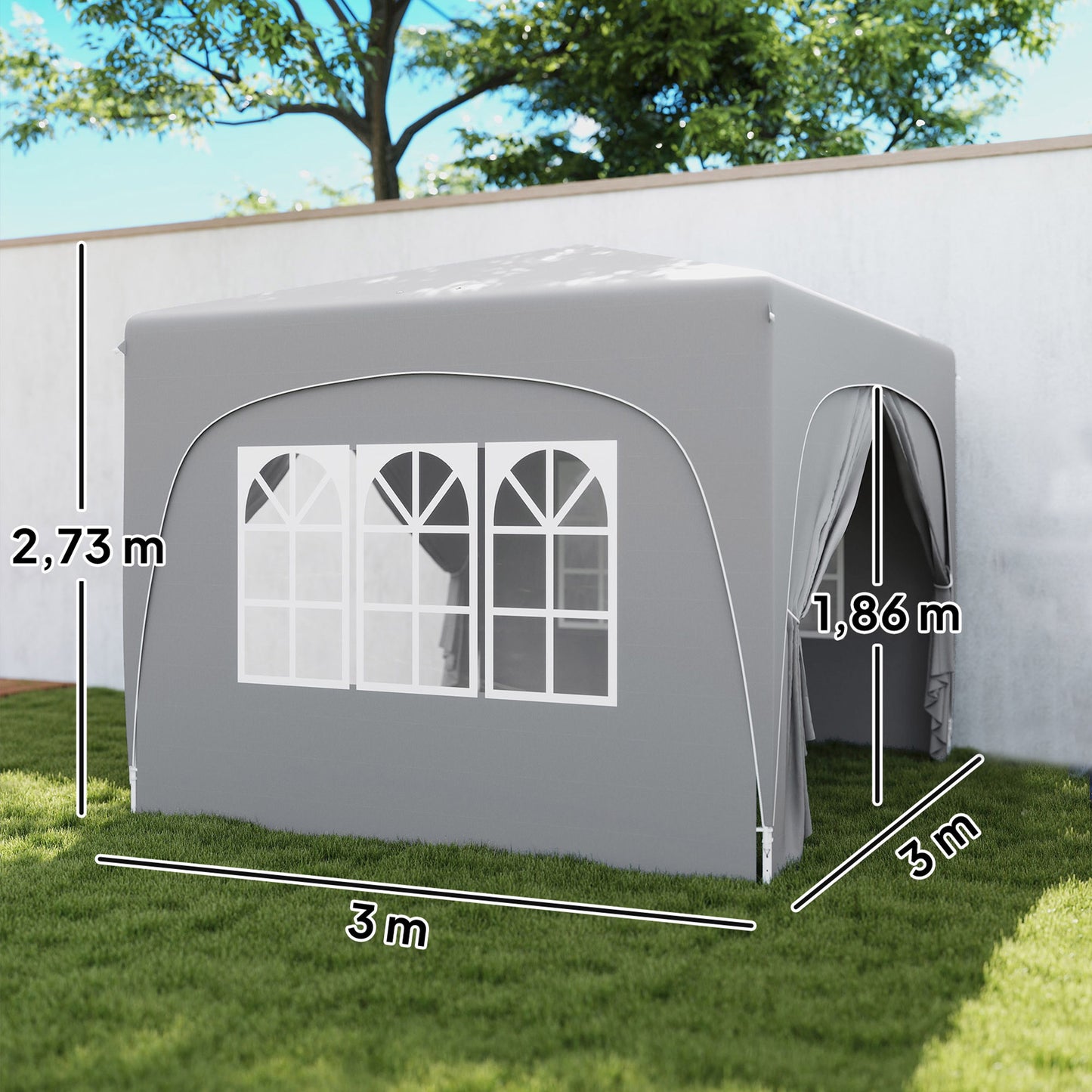 Outsunny Carpa Plegable 3x3 M Con Altura Ajustable 4 Laterales Upf50+ Gris_2