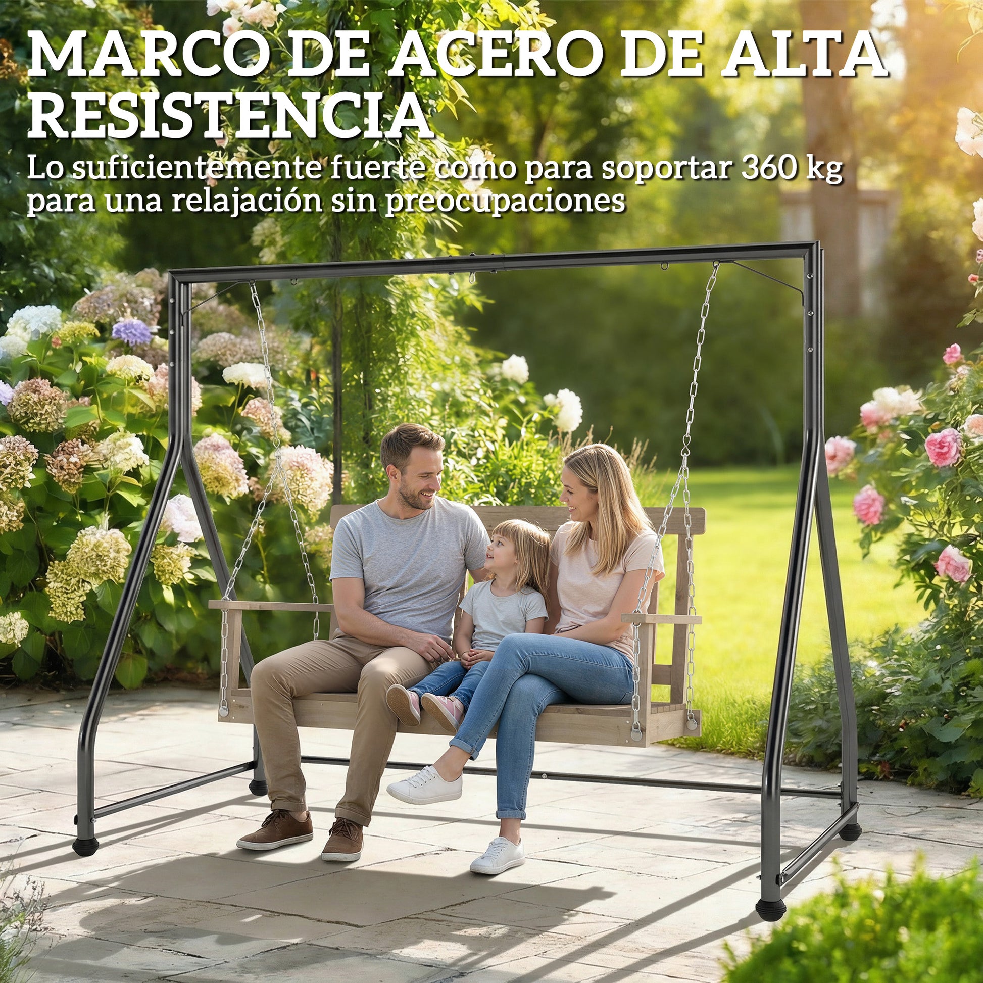 Outsunny Soporte Para Columpio De Acero Carga 360 Kg 210x117x175 Cm Negro_3