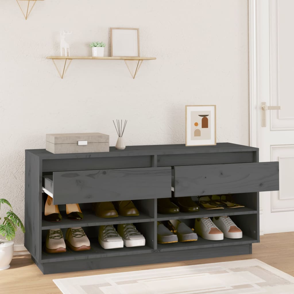 Mueble Zapatero De Madera Maciza De Pino Gris 110x34x52 Cm / Vetonek_5