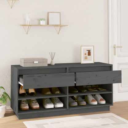 Mueble Zapatero De Madera Maciza De Pino Gris 110x34x52 Cm / Vetonek_5