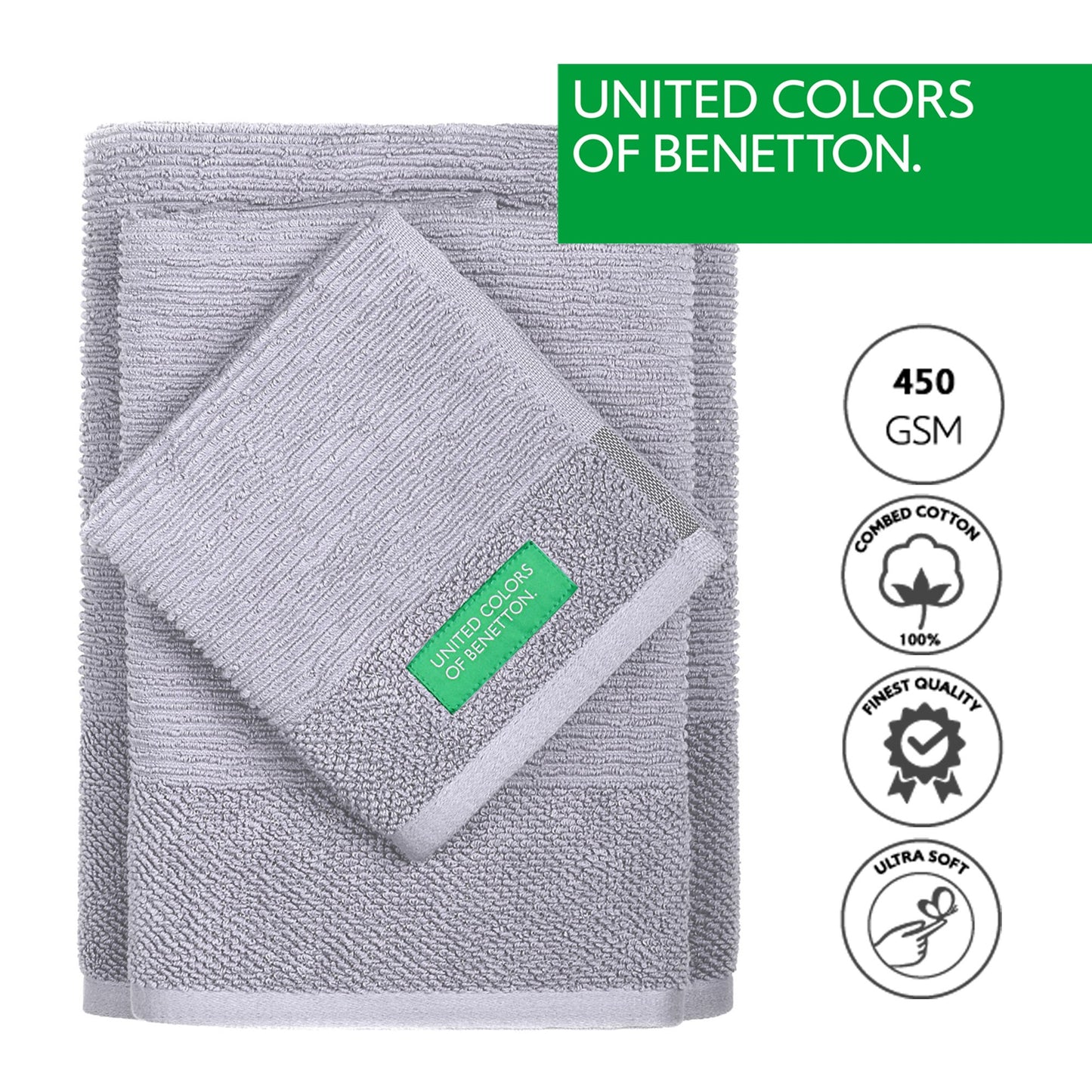 Set 3pcs Toallas De Baño (30x50+50x90+70x140cm) 450 Gsm 100%algodon Gris Casa Benetton_1