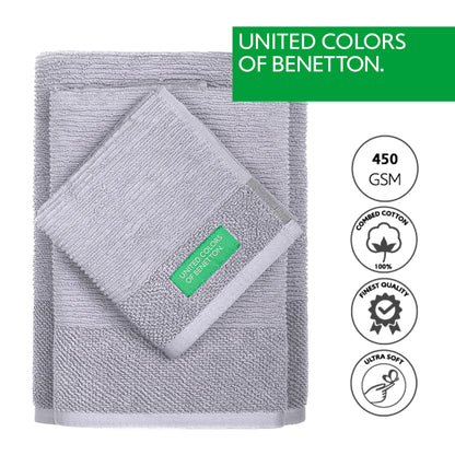 Set 3pcs Toallas De Baño (30x50+50x90+70x140cm) 450 Gsm 100%algodon Gris Casa Benetton