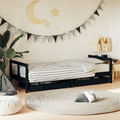 Vidaxl Estructura De Cama Niños Con Cajones Madera Pino Negro 80x200cm_1