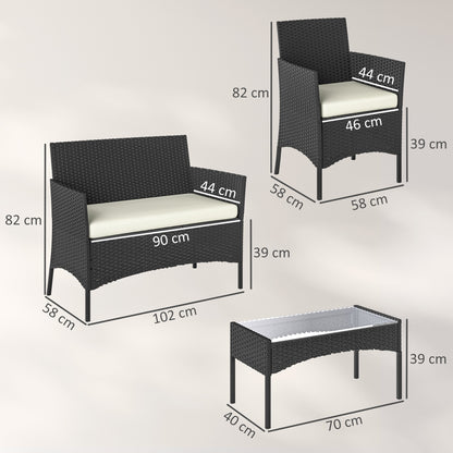 Outsunny Conjunto Jardín Exterior De Ratán Sintético Con Cojines Negro Y Crema_2