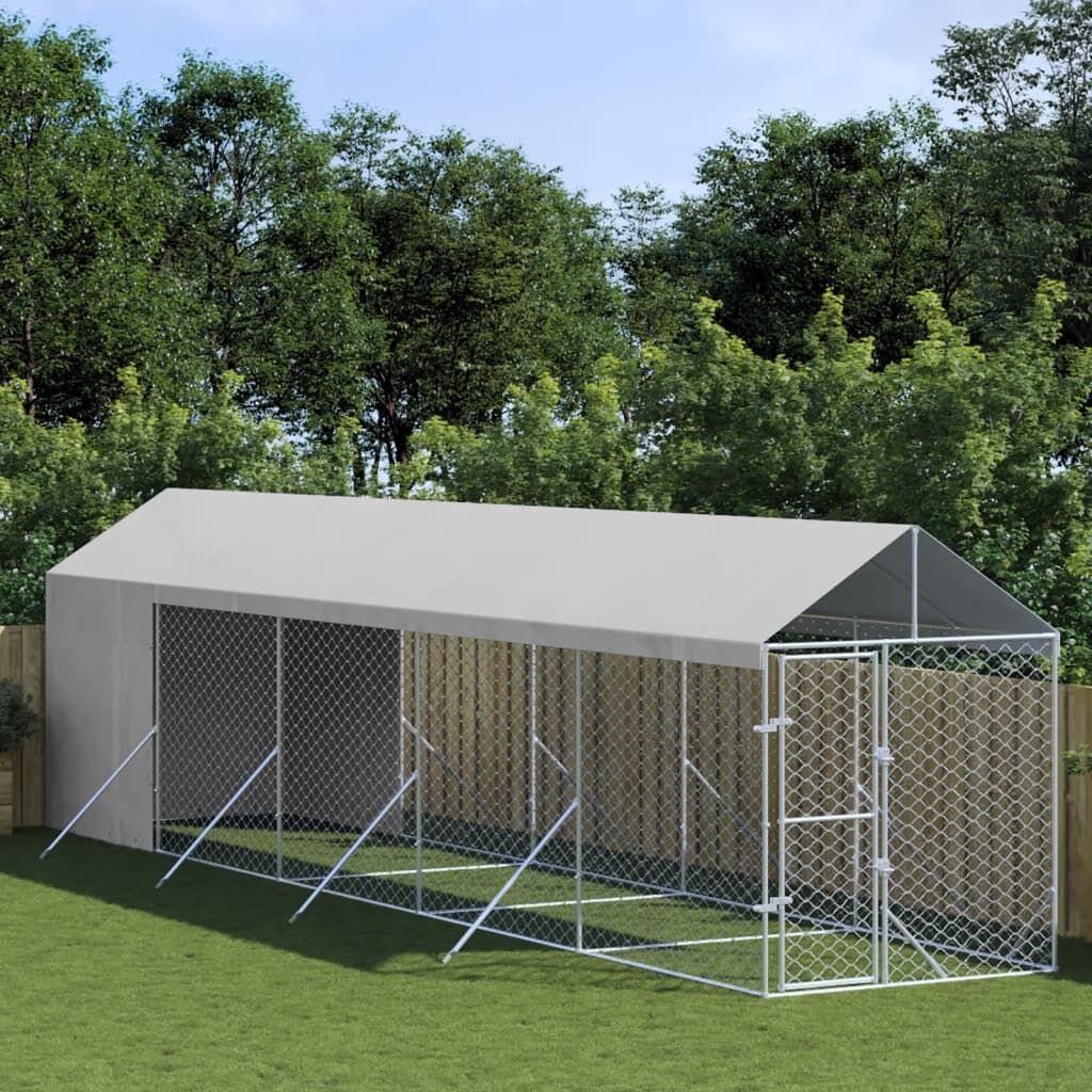 Vidaxl Perrera De Exterior Con Toldo Acero Galvanizado Plata 2x10x2,5m_1