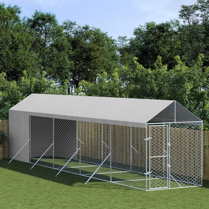 Vidaxl Perrera De Exterior Con Toldo Acero Galvanizado Plata 2x10x2,5m_1