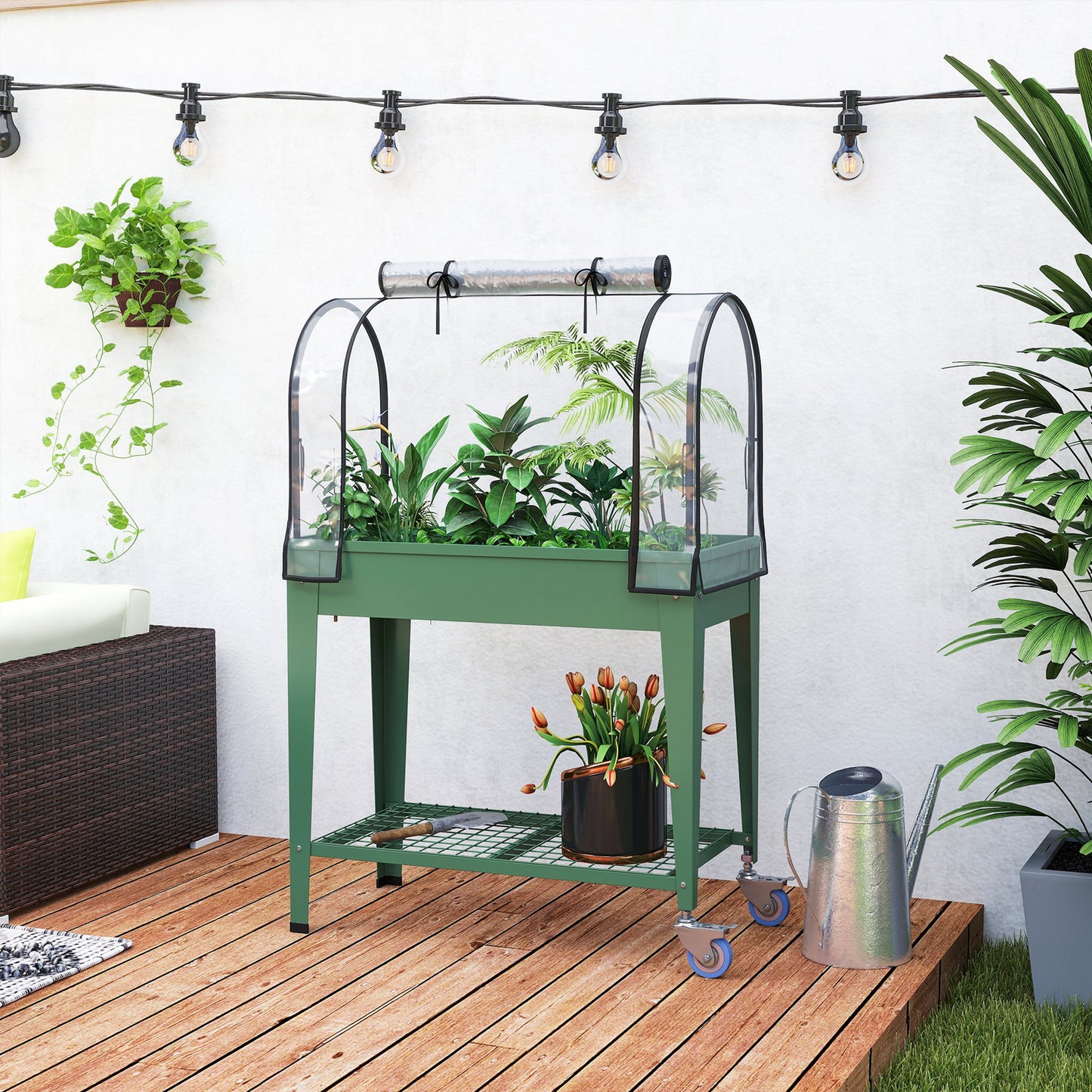 Outsunny Huerto Urbano Elevado Con Ruedas Y Cubierta 80x40x120 Cm Verde_4