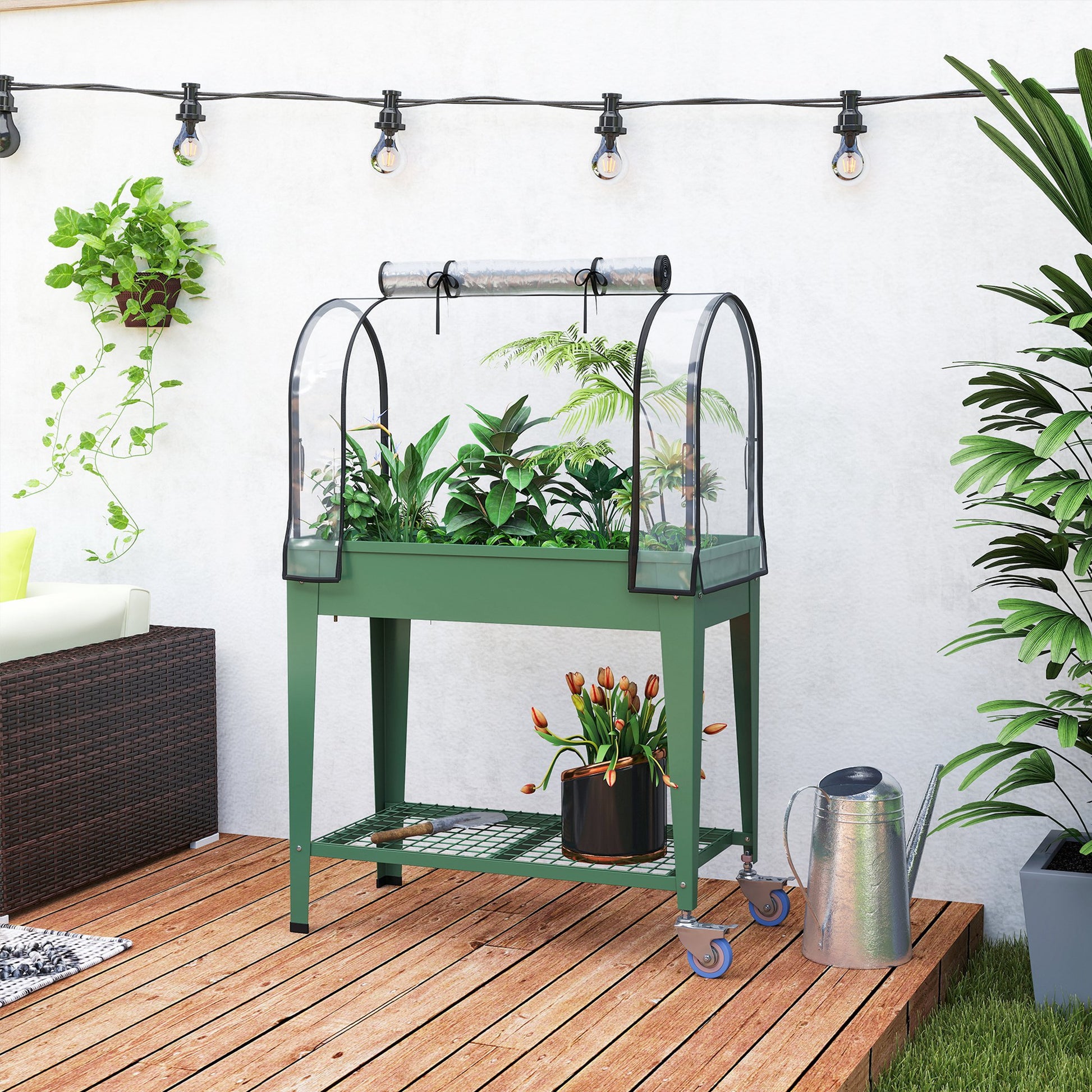 Outsunny Huerto Urbano Elevado Con Ruedas Y Cubierta 80x40x120 Cm Verde_4