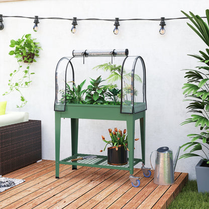 Outsunny Huerto Urbano Elevado Con Ruedas Y Cubierta 80x40x120 Cm Verde_4