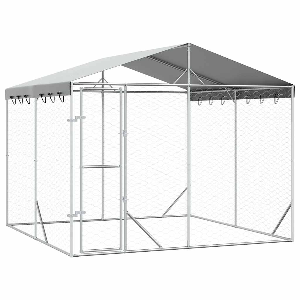 Perrera De Exterior Con Techo Acero Galvanizado Plata 3x3x2,5 M_0