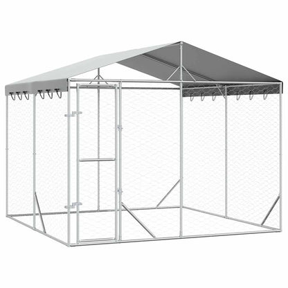 Perrera De Exterior Con Techo Acero Galvanizado Plata 3x3x2,5 M_0