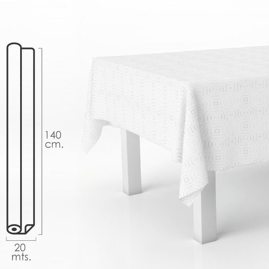 Mantel Hule Muletón Blanco Rectangular. Impermeable Antimanchas Pvc 140 Cm. X 20 Metros. Rollo Recortable. Interior Y Exterior_0