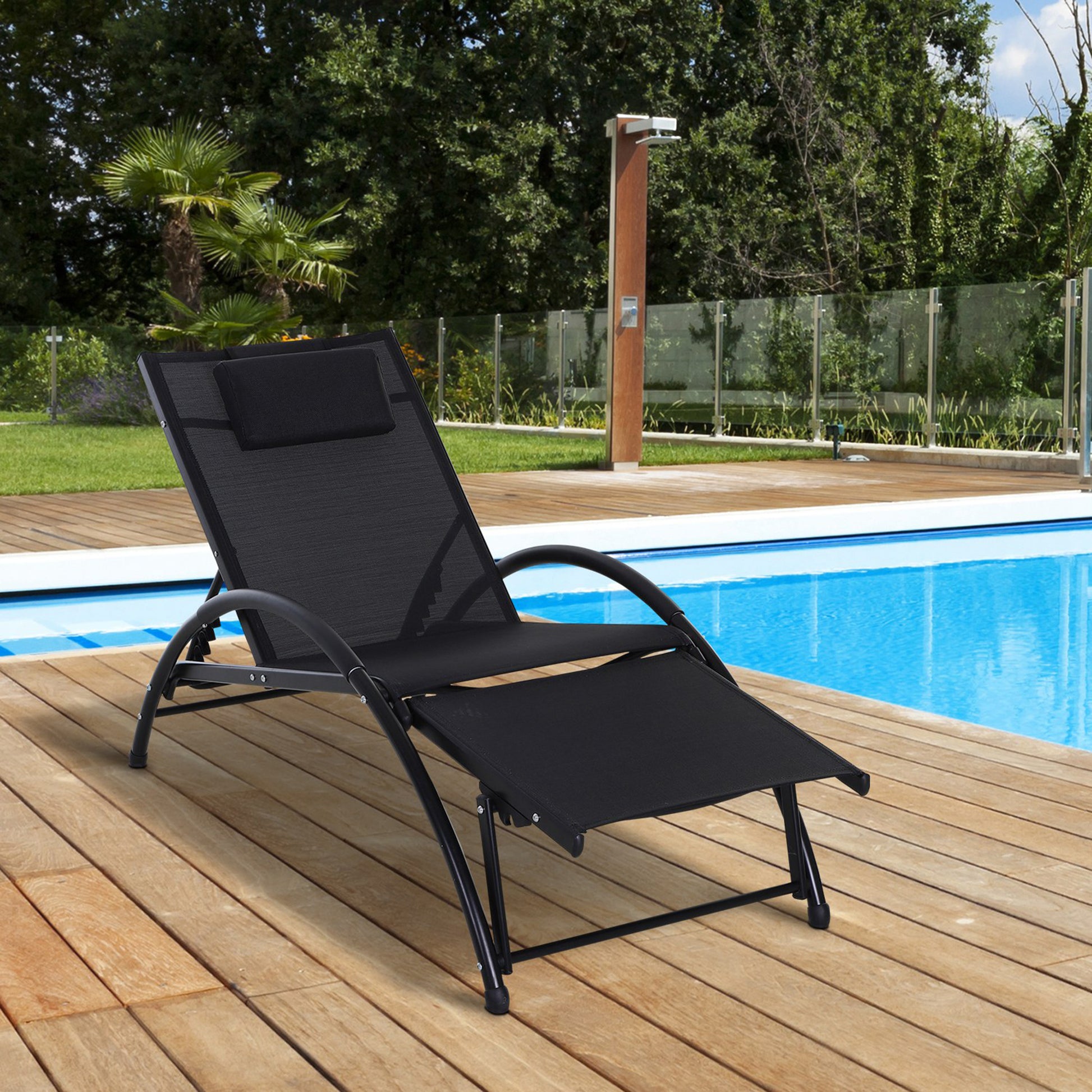 Outsunny Tumbona Jardín Con Respaldo Ajustable Reposapiés Y Reposacabezas Negro_1