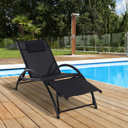 Outsunny Tumbona Jardín Con Respaldo Ajustable Reposapiés Y Reposacabezas Negro_1