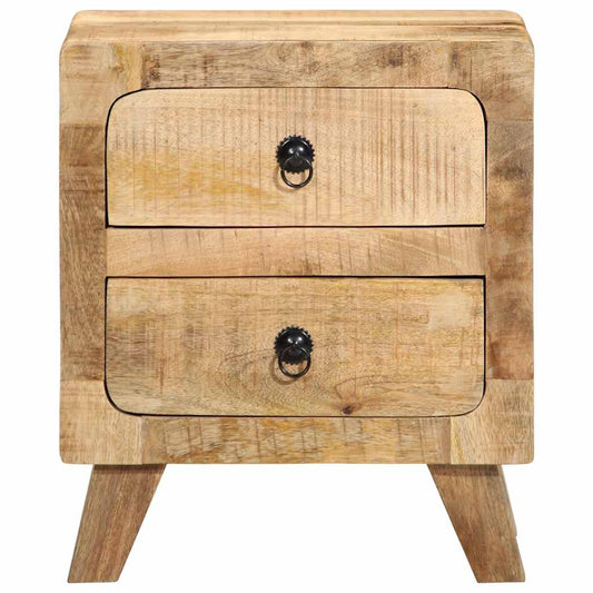 Mesita De Noche De Madera Maciza De Mango Rugosa 40x32x46 Cm_0