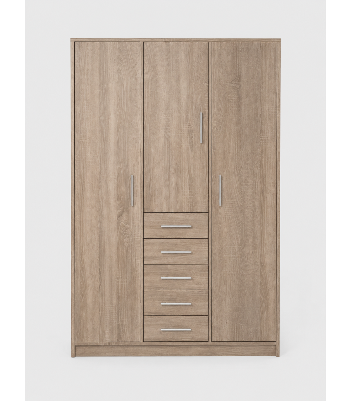 Armario 3 Puertas Abatibles 5 Cajones Acabado Roble Cortez, 200 Cm(alto)130 Cm(ancho)50 Cm_0