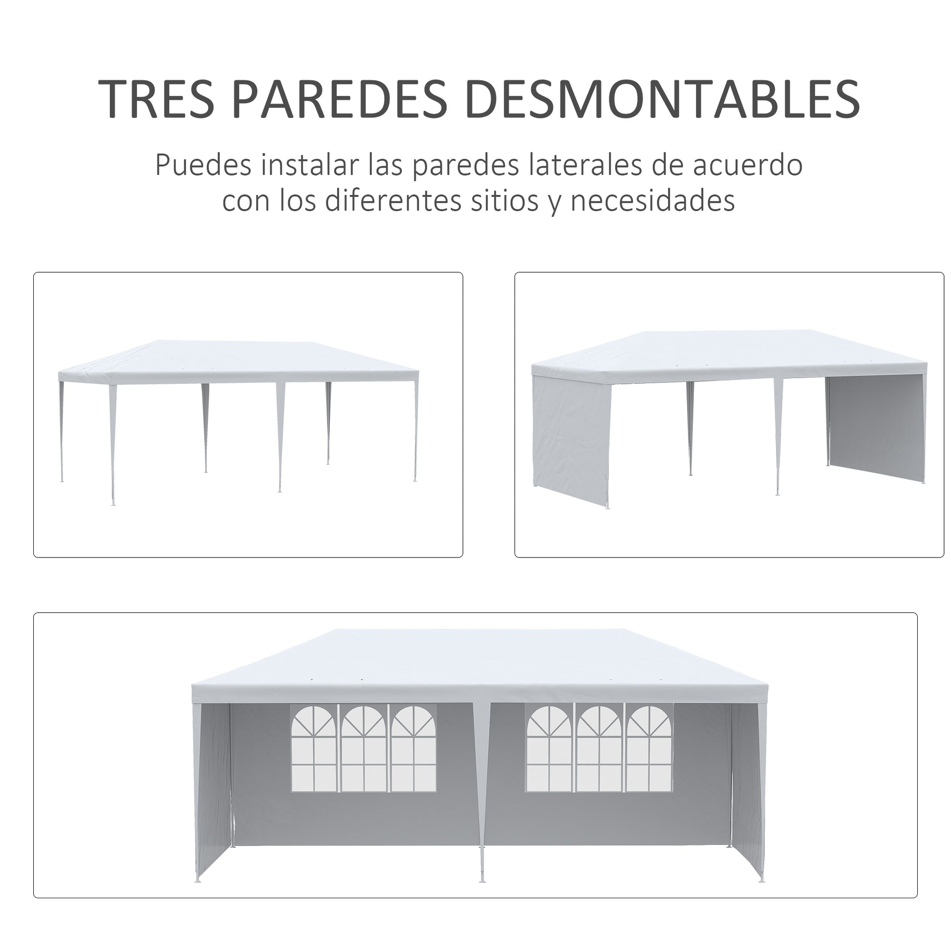 Outsunny Carpa De Jardín 6x3m Con 4 Paredes Laterales 2 Ventanas Visibles Blanco_5